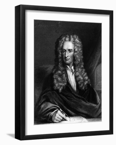 Engraving of Sir Isaac Newton Seated at a Table-null-Framed Giclee Print