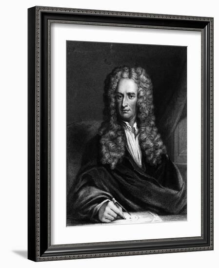 Engraving of Sir Isaac Newton Seated at a Table-null-Framed Giclee Print