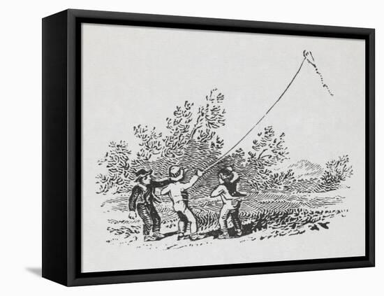 Engraving Of Three Boys Playing With a Kite-Thomas Bewick-Framed Premier Image Canvas