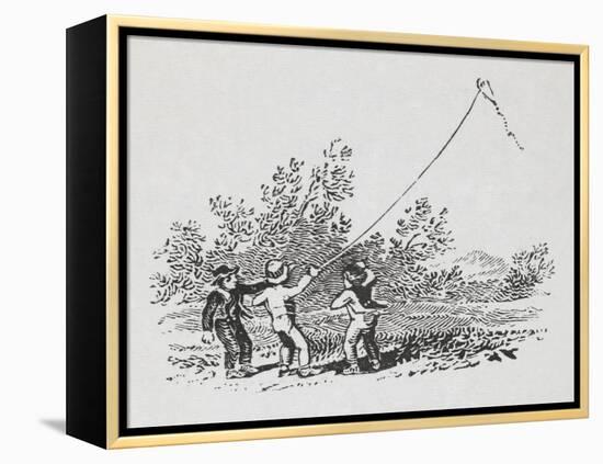 Engraving Of Three Boys Playing With a Kite-Thomas Bewick-Framed Premier Image Canvas