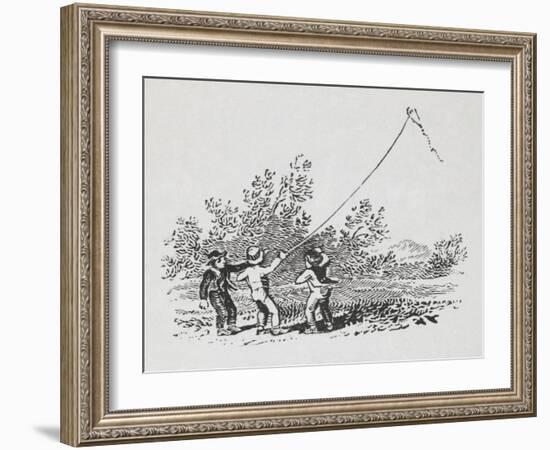 Engraving Of Three Boys Playing With a Kite-Thomas Bewick-Framed Giclee Print