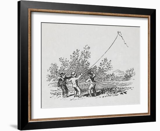 Engraving Of Three Boys Playing With a Kite-Thomas Bewick-Framed Giclee Print