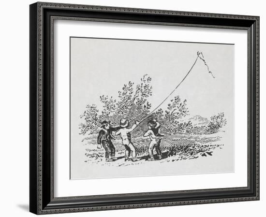 Engraving Of Three Boys Playing With a Kite-Thomas Bewick-Framed Giclee Print