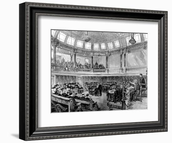 Engraving Showing a London County Council Meeting at Spring Gardens, 1890-null-Framed Art Print