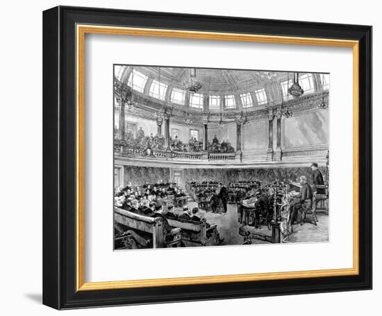 Engraving Showing a London County Council Meeting at Spring Gardens, 1890-null-Framed Art Print