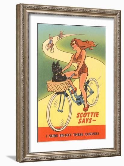 Enjoy Curves, Scottie in Bicycle Basket-null-Framed Art Print