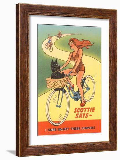 Enjoy Curves, Scottie in Bicycle Basket-null-Framed Art Print