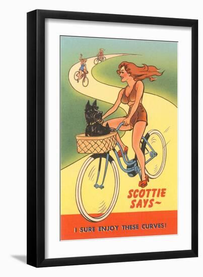 Enjoy Curves, Scottie in Bicycle Basket-null-Framed Art Print