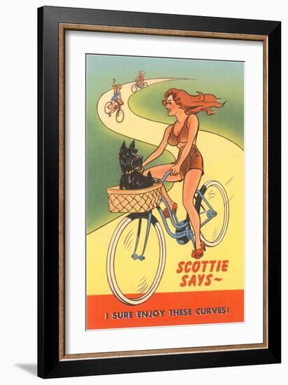 Enjoy Curves, Scottie in Bicycle Basket-null-Framed Art Print