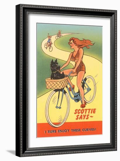 Enjoy Curves, Scottie in Bicycle Basket-null-Framed Art Print