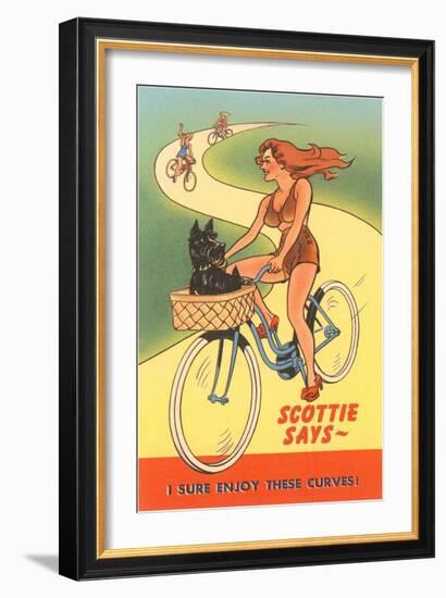 Enjoy Curves, Scottie in Bicycle Basket-null-Framed Art Print