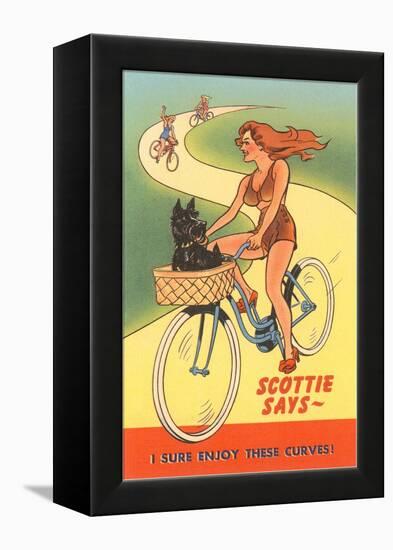 Enjoy Curves, Scottie in Bicycle Basket-null-Framed Stretched Canvas
