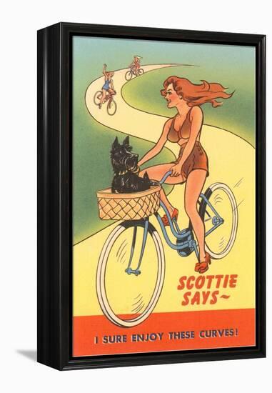 Enjoy Curves, Scottie in Bicycle Basket-null-Framed Stretched Canvas