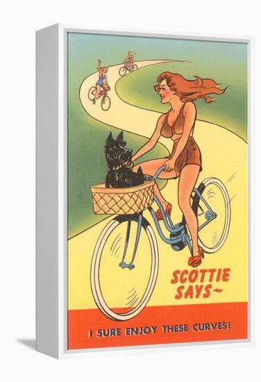 Enjoy Curves, Scottie in Bicycle Basket-null-Framed Stretched Canvas