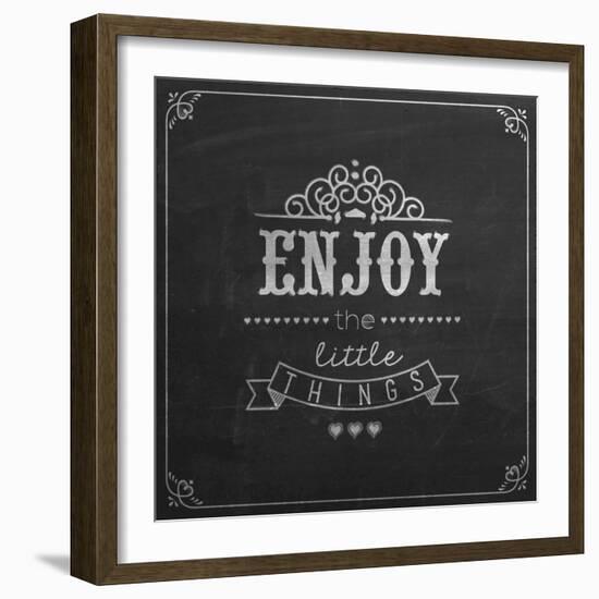 Enjoy the Little Things Quote Typographical Background on Blackboard with Chalk-Melindula-Framed Art Print