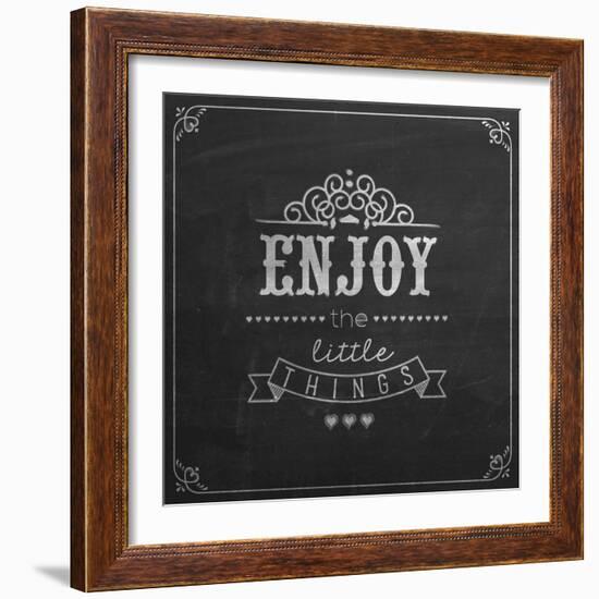 Enjoy the Little Things Quote Typographical Background on Blackboard with Chalk-Melindula-Framed Art Print