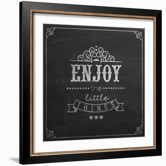 Enjoy the Little Things Quote Typographical Background on Blackboard with Chalk-Melindula-Framed Art Print