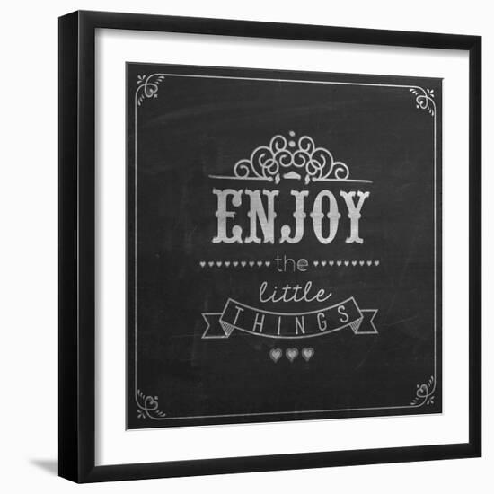 Enjoy the Little Things Quote Typographical Background on Blackboard with Chalk-Melindula-Framed Art Print