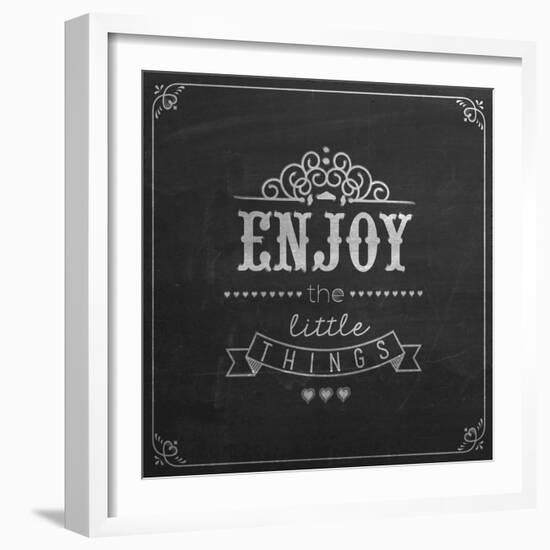 Enjoy the Little Things Quote Typographical Background on Blackboard with Chalk-Melindula-Framed Art Print