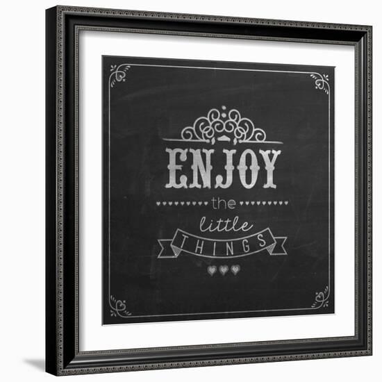 Enjoy the Little Things Quote Typographical Background on Blackboard with Chalk-Melindula-Framed Art Print