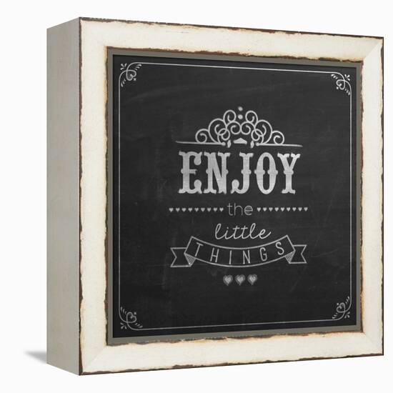 Enjoy the Little Things Quote Typographical Background on Blackboard with Chalk-Melindula-Framed Stretched Canvas