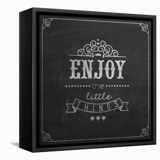 Enjoy the Little Things Quote Typographical Background on Blackboard with Chalk-Melindula-Framed Stretched Canvas