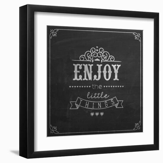 Enjoy the Little Things Quote Typographical Background on Blackboard with Chalk-Melindula-Framed Art Print