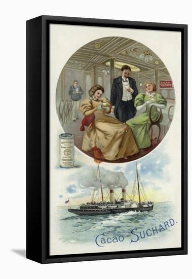 Enjoying Suchard Cocoa on Board a Ship-null-Framed Premier Image Canvas