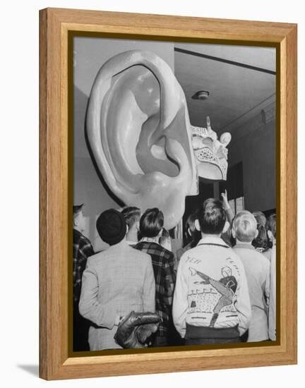 Enormous Ear on Display at Dallas Health Museum Demonstrates to Students How Sense of Balance Works-Michael Rougier-Framed Premier Image Canvas