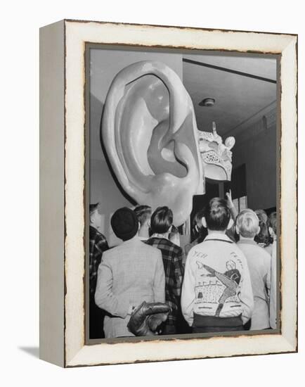 Enormous Ear on Display at Dallas Health Museum Demonstrates to Students How Sense of Balance Works-Michael Rougier-Framed Premier Image Canvas