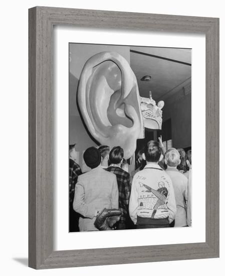 Enormous Ear on Display at Dallas Health Museum Demonstrates to Students How Sense of Balance Works-Michael Rougier-Framed Photographic Print