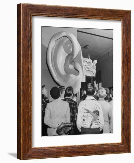 Enormous Ear on Display at Dallas Health Museum Demonstrates to Students How Sense of Balance Works-Michael Rougier-Framed Photographic Print