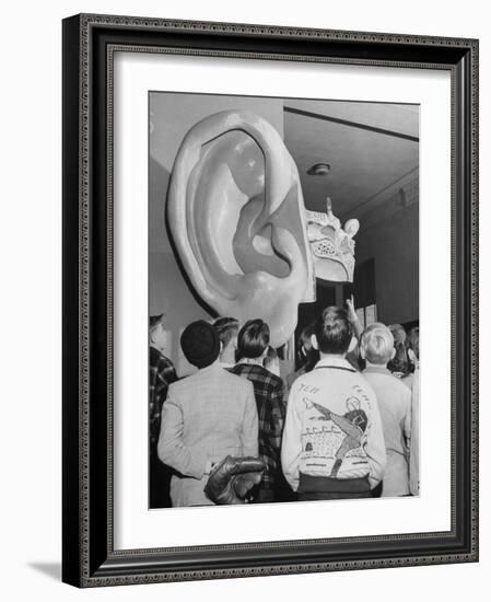 Enormous Ear on Display at Dallas Health Museum Demonstrates to Students How Sense of Balance Works-Michael Rougier-Framed Photographic Print