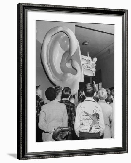 Enormous Ear on Display at Dallas Health Museum Demonstrates to Students How Sense of Balance Works-Michael Rougier-Framed Photographic Print