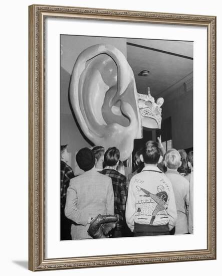 Enormous Ear on Display at Dallas Health Museum Demonstrates to Students How Sense of Balance Works-Michael Rougier-Framed Photographic Print