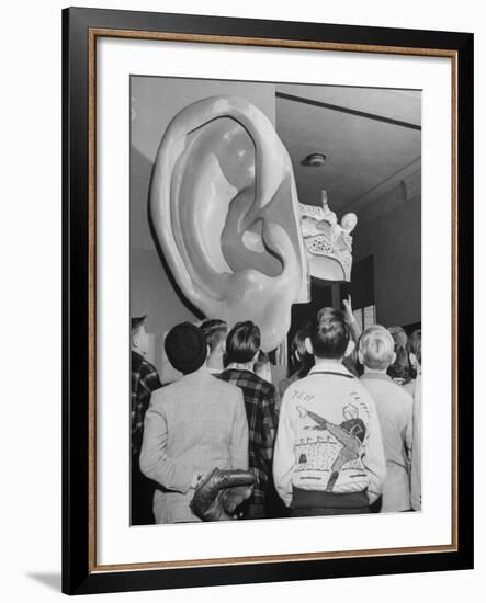 Enormous Ear on Display at Dallas Health Museum Demonstrates to Students How Sense of Balance Works-Michael Rougier-Framed Photographic Print