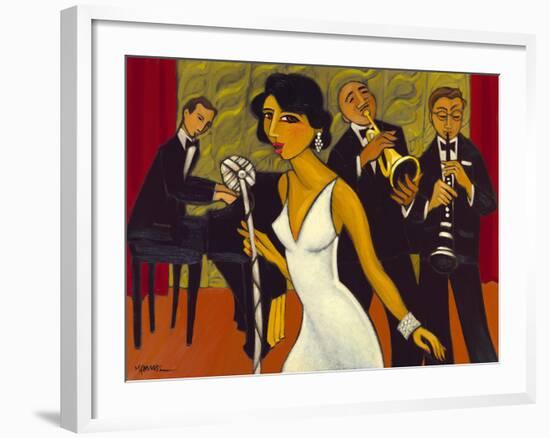 Ensemble with Green Curtain (Lady in White)-Marsha Hammel-Framed Giclee Print