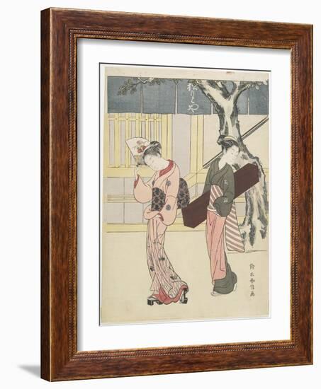 Entertainer and Her Attendant in Front of Matsumoto-Ya, C. 1768-Suzuki Harunobu-Framed Giclee Print