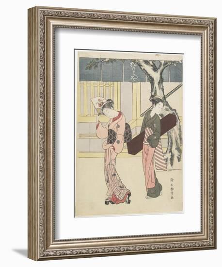 Entertainer and Her Attendant in Front of Matsumoto-Ya, C. 1768-Suzuki Harunobu-Framed Giclee Print