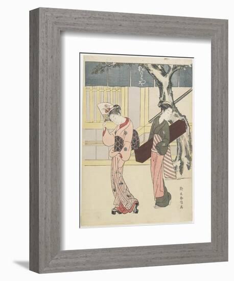 Entertainer and Her Attendant in Front of Matsumoto-Ya, C. 1768-Suzuki Harunobu-Framed Giclee Print