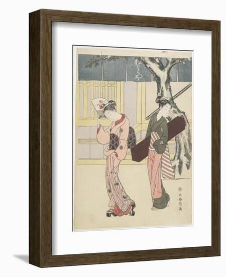 Entertainer and Her Attendant in Front of Matsumoto-Ya, C. 1768-Suzuki Harunobu-Framed Giclee Print