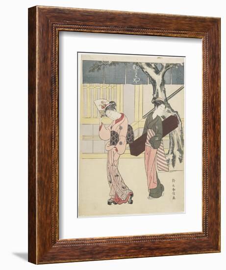 Entertainer and Her Attendant in Front of Matsumoto-Ya, C. 1768-Suzuki Harunobu-Framed Giclee Print