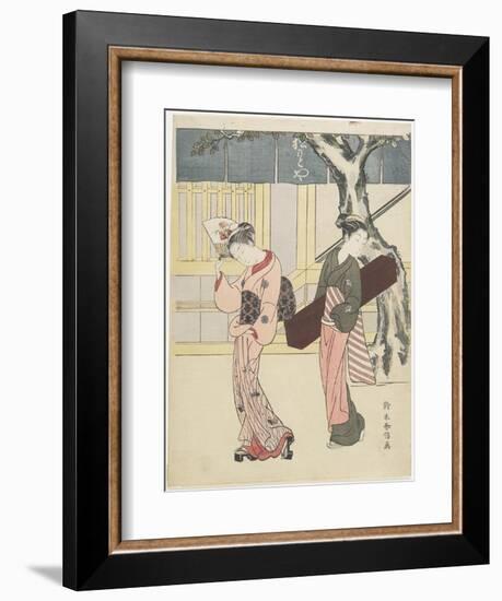 Entertainer and Her Attendant in Front of Matsumoto-Ya, C. 1768-Suzuki Harunobu-Framed Giclee Print