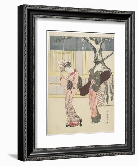 Entertainer and Her Attendant in Front of Matsumoto-Ya, C. 1768-Suzuki Harunobu-Framed Giclee Print