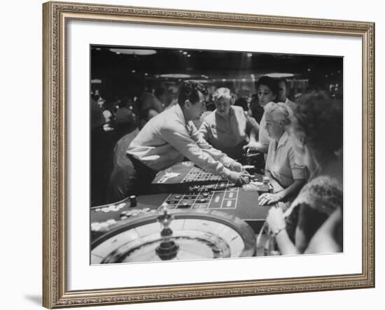 Entertainer Dean Martin Acting as Dealer at a Casino-Allan Grant-Framed Premium Photographic Print