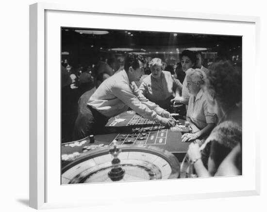 Entertainer Dean Martin Acting as Dealer at a Casino-Allan Grant-Framed Premium Photographic Print