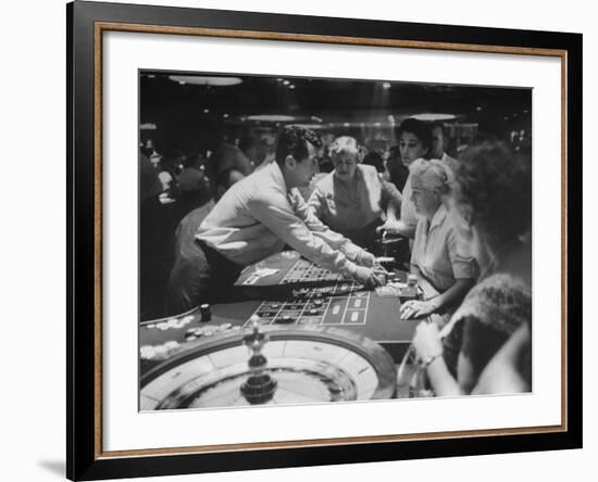 Entertainer Dean Martin Acting as Dealer at a Casino-Allan Grant-Framed Premium Photographic Print