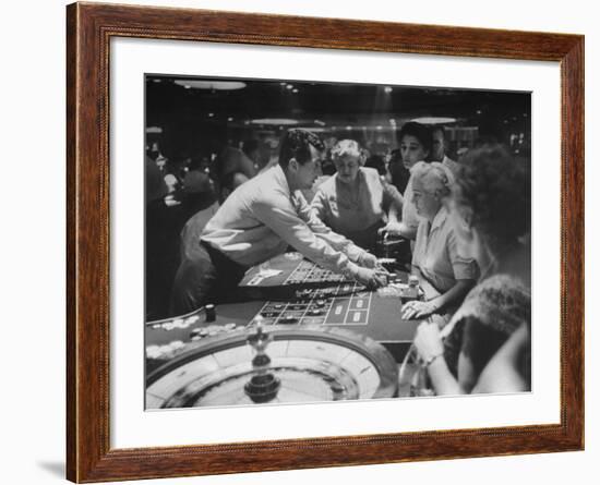 Entertainer Dean Martin Acting as Dealer at a Casino-Allan Grant-Framed Premium Photographic Print