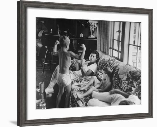 Entertainer Dean Martin Relaxing with His Sons at Home-Allan Grant-Framed Premium Photographic Print