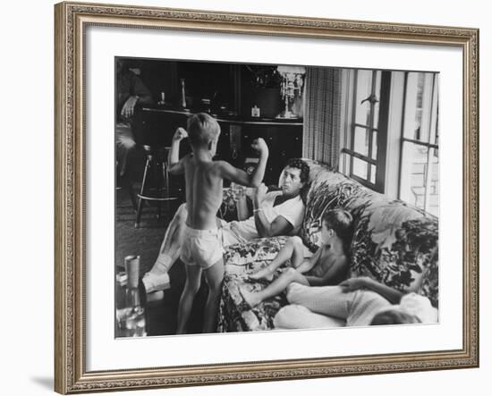 Entertainer Dean Martin Relaxing with His Sons at Home-Allan Grant-Framed Premium Photographic Print